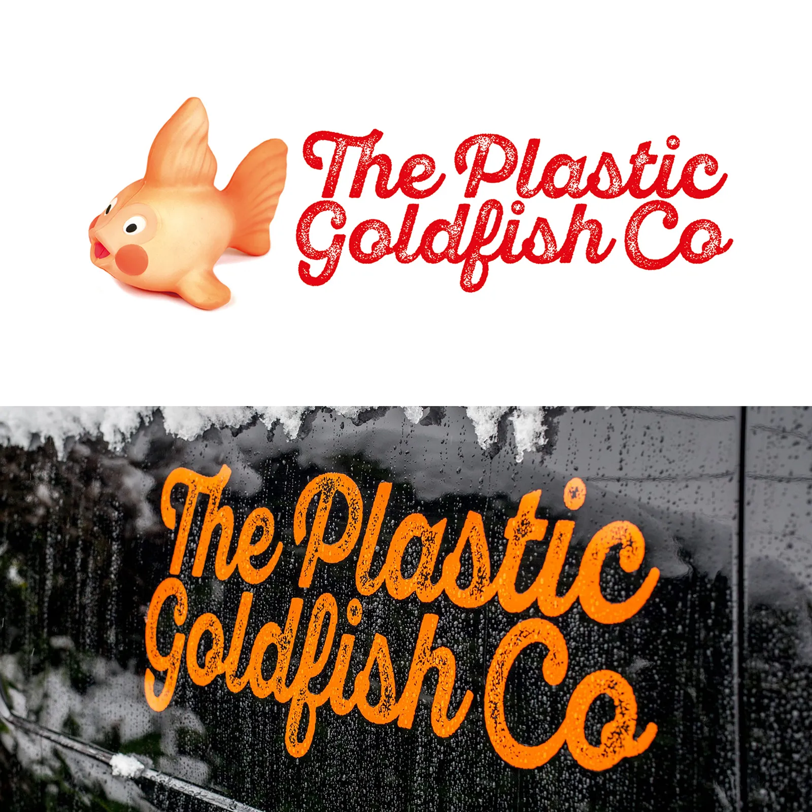 plastic goldfish logo and signwriting